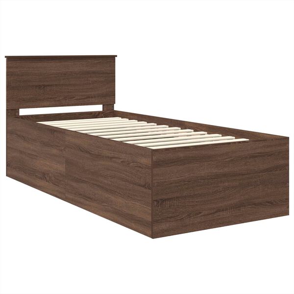 vidaXL Bed Frame with Headboard Brown Oak 75 x 190 cm Engineered Wood