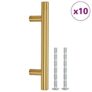 vidaXL Cabinet Handles 10 pcs Gold Hole Centre 64 mm Overall Length 100 mm Stainless Steel