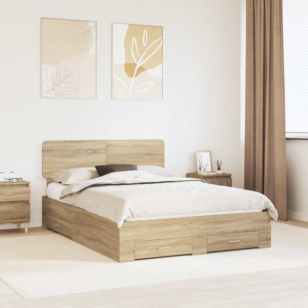 vidaXL Bed Frame with Drawer Sonoma Oak 150 x 200 cm Engineered Wood