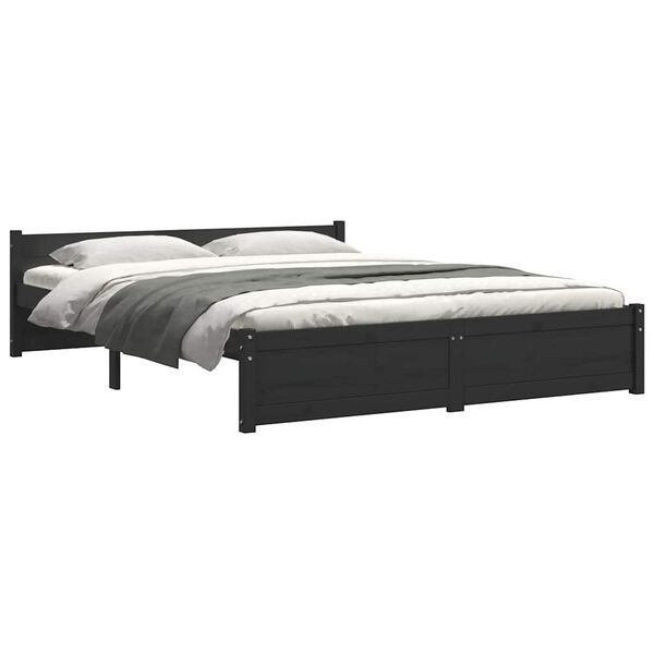 vidaXL Bed Frame without Mattress Black Solid Wood 150x200 cm King Size King Size