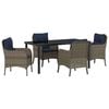 vidaXL Garden Dining Set with Cushion 5 pcs Grey Poly Rattan