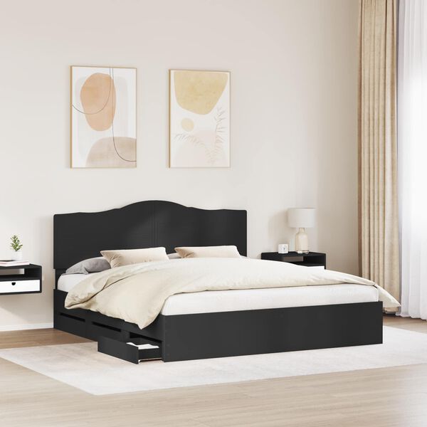 vidaXL Bed Frame with Drawer Black 200 x 200 cm Engineer Wood