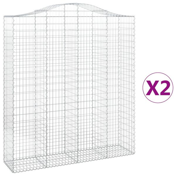 vidaXL Arched Gabion Baskets 2 pcs 200x50x220/240 cm Galvanised Iron
