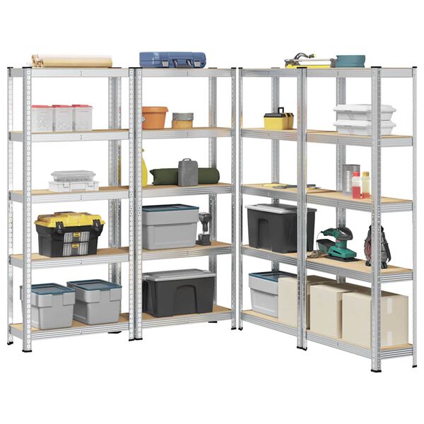 vidaXL 5-Layer Storage Shelves 4 pcs Silver Steel&Engineered Wood