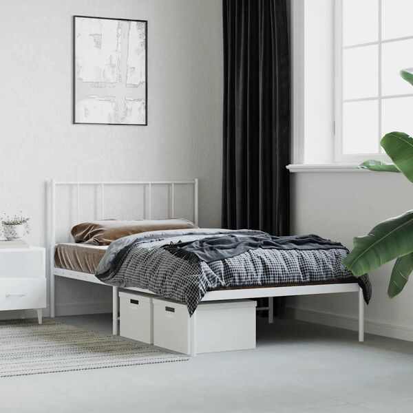 vidaXL Metal Bed Frame without Mattress with Headboard White 80x200cm