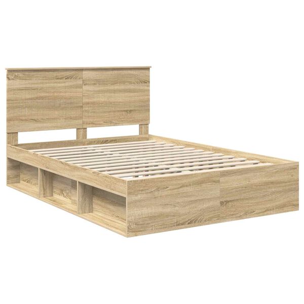 vidaXL Bed Frame with Headboard Sonoma 140 x 200 cm Solid Pine Wood
