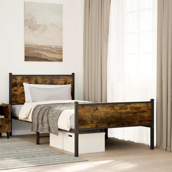vidaXL Metal Bed Frame without Mattress Smoked Oak 107x203 cm