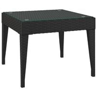 vidaXL Side Table Black 50x50x38 cm Poly Rattan and Tempered Glass
