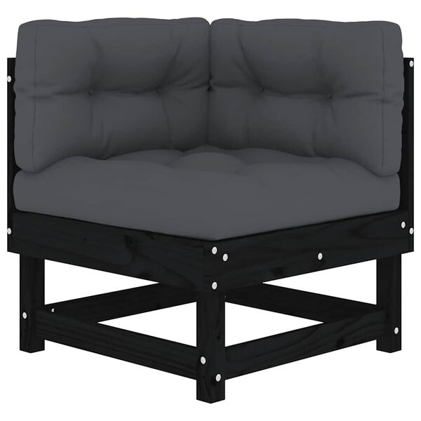 vidaXL Corner Sofa with Cushions Black Solid Wood Pine