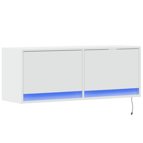 vidaXL TV Wall Cabinet with LED Lights White 100x31x35 cm