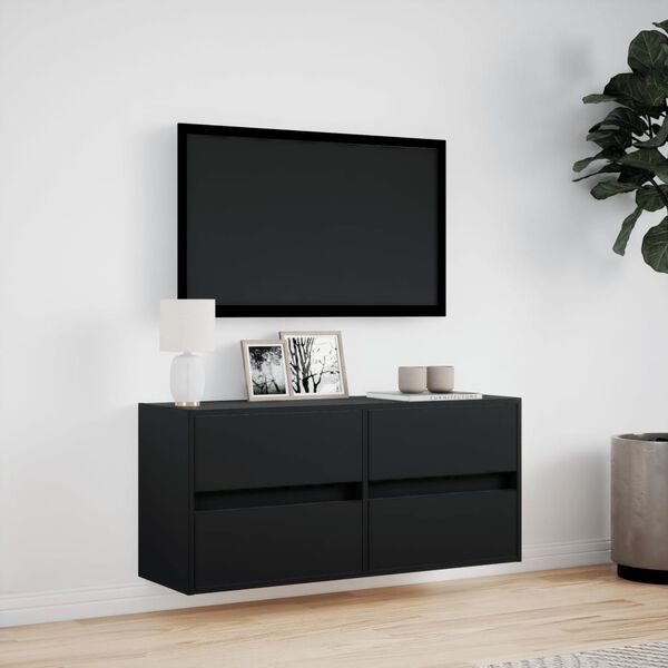 vidaXL TV Wall Cabinet with LED Lights Black 100x31x45 cm
