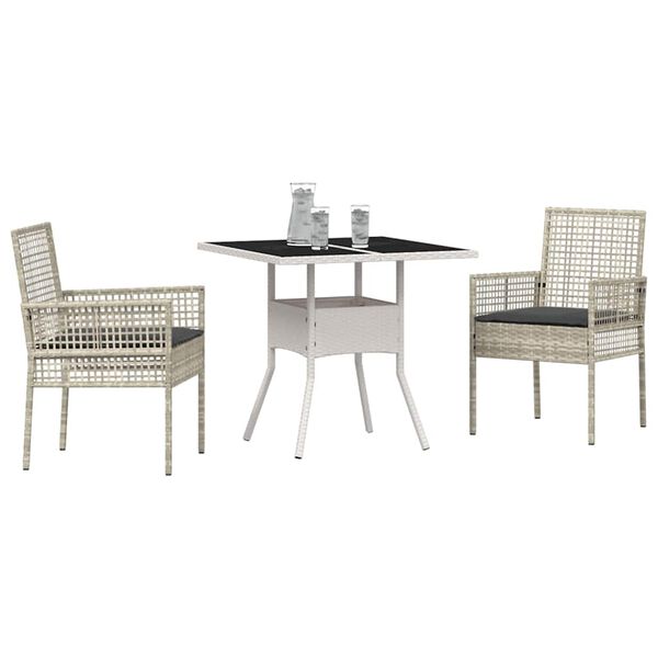 vidaXL Garden Dining Set 3 pcs Grey Poly rattan