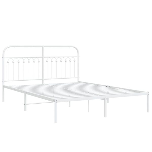 vidaXL Metal Bed Frame without Mattress with Headboard White 150x200cm