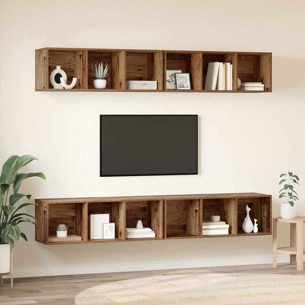 vidaXL TV Cabinet Set Wall-mounted 4 pcs Old Wood 37 x 37 x 107.5 cm
