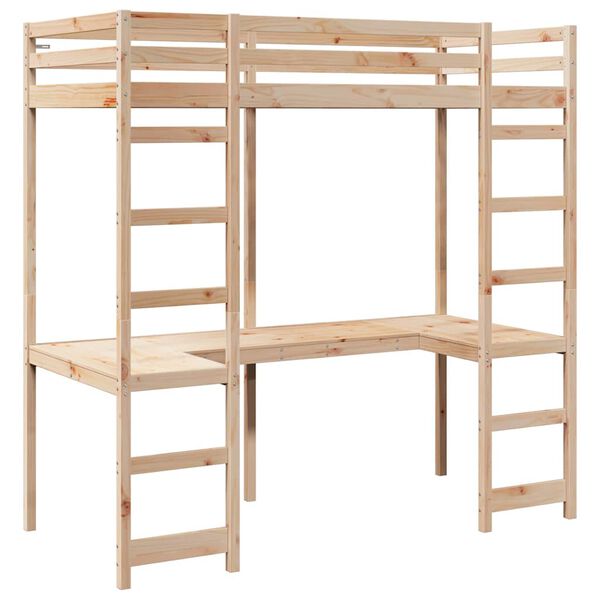 vidaXL Loft Bed Frame Natural 90 x 200 cm Solid Pine Wood