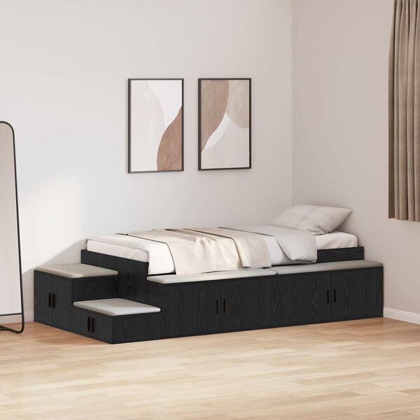 vidaXL Storage Bed Frame Black oak 234 x 103 x 53.5 cm Engineered wood