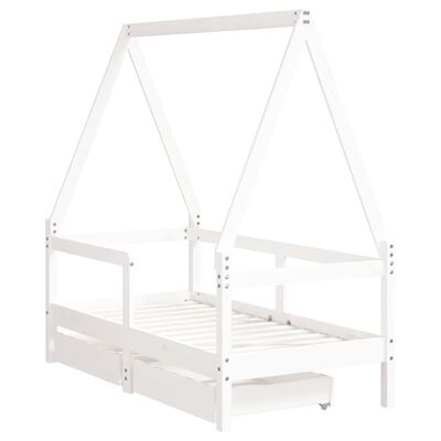 vidaXL Kids Bed Frame with Drawers White 70x140 cm Solid Wood Pine