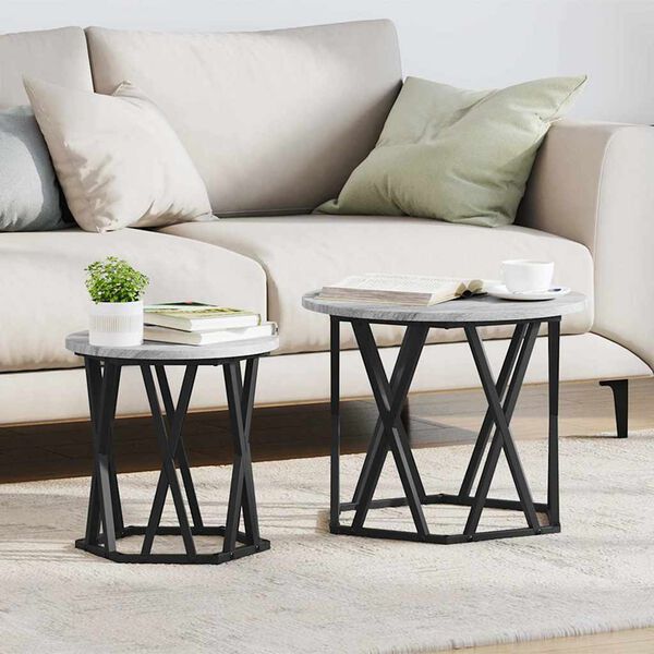 vidaXL Coffee Table 2 pcs Grey Sonoma Engineered Wood and Steel
