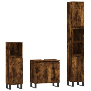 vidaXL 3 Piece Bathroom Cabinet Set Smoked Oak Engineered Wood