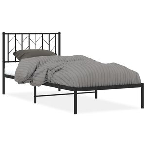 vidaXL Metal Bed Frame without Mattress with Headboard Black 90x190cm