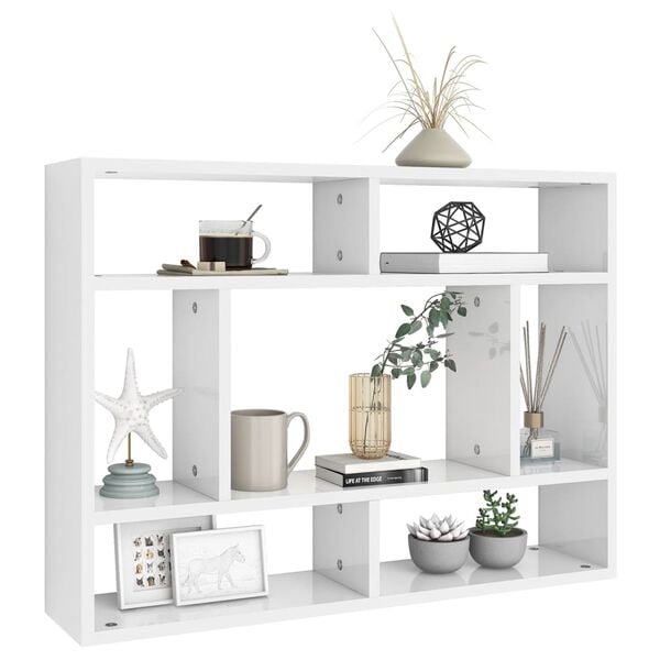 vidaXL Wall Shelf High Gloss White 75x16x55 cm Engineered Wood