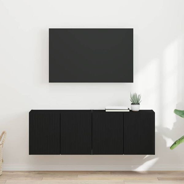 vidaXL TV Wall Cabinet 2 pcs Black 59.5 x 31 x 40 cm Engineered Wood