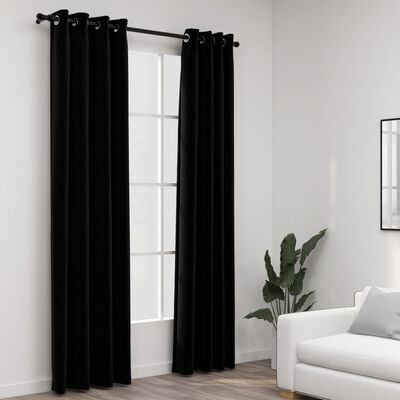 vidaXL Linen-Look Blackout Curtains with Grommets 2pcs Black 140x225cm