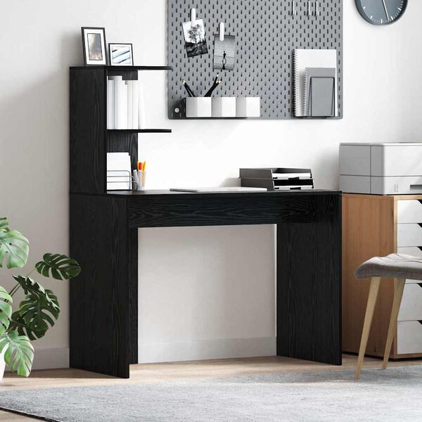 vidaXL Desk with Shelf Black Oak 102 x 50 x 124 cm Engineered Wood