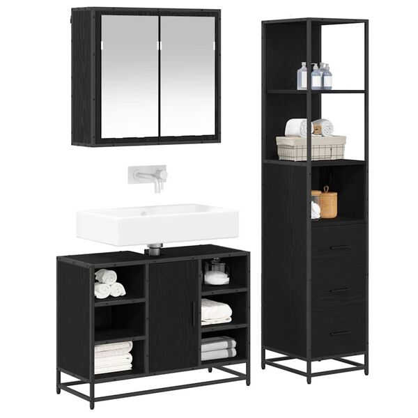 vidaXL Bathroom Furniture Set 3 pcs Black Oak Engineered Wood