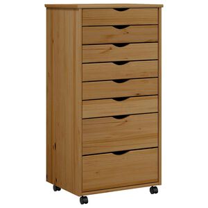 vidaXL Rolling Cabinet with Drawers MOSS Honey Brown Solid Wood Pine