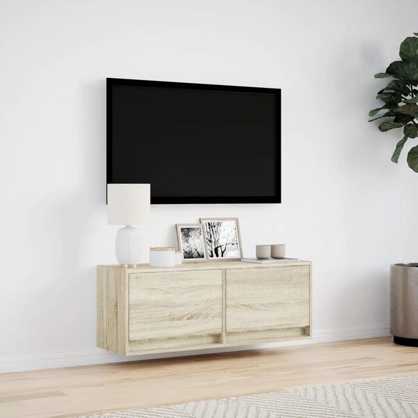 vidaXL TV Wall Cabinet with LED Lights Sonoma Oak 100x31x35 cm