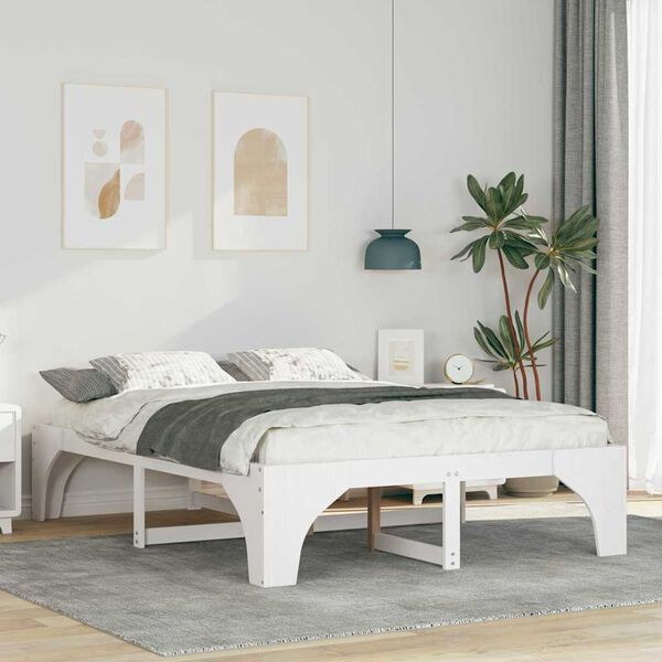 vidaXL Bed Frame White 150 x 200 cm Solid Pine Wood