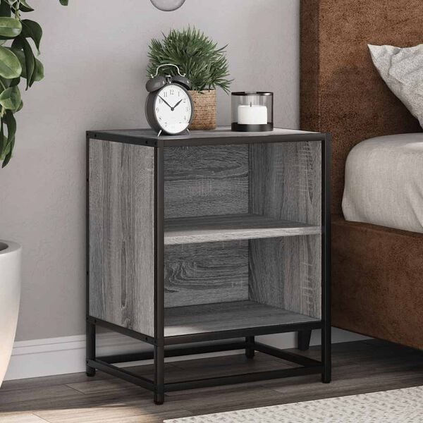 vidaXL Bedside Cabinet Grey Sonoma 40x31x50 cm Engineered Wood and Metal