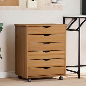 vidaXL Rolling Cabinet with Drawers "MOSS" Honey Brown Solid Wood Pine