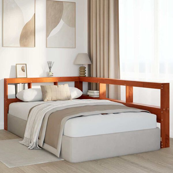 vidaXL Bookcase Headboard L-Shaped Wax Brown 120 cm Solid Wood Pine