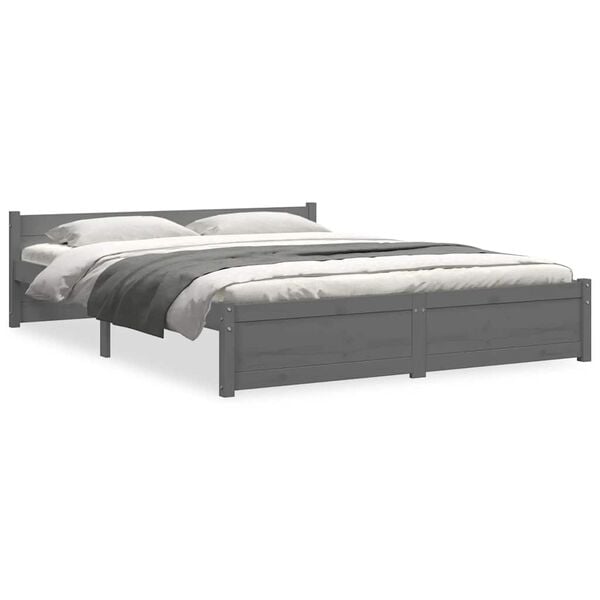 vidaXL Bed Frame without Mattress Grey Solid Wood 135x190 cm Double Double