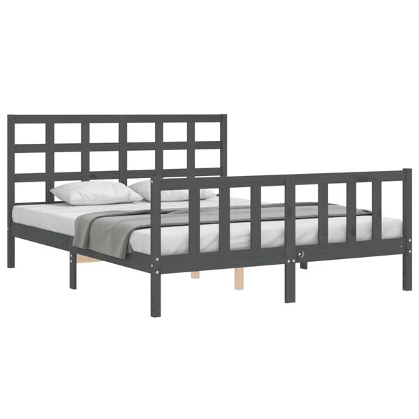 vidaXL Bed Frame without Mattress Grey King Size Solid Wood Pine