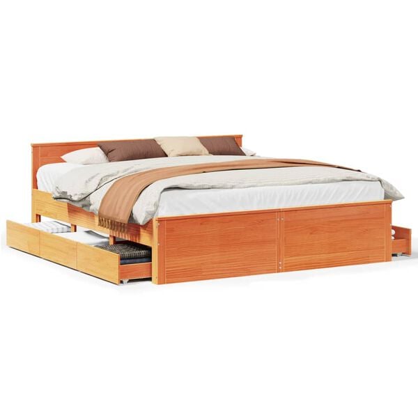 vidaXL Bed Frame without Mattress with Headboard Wax Brown 180x200 cm Super King Solid Wood Pine