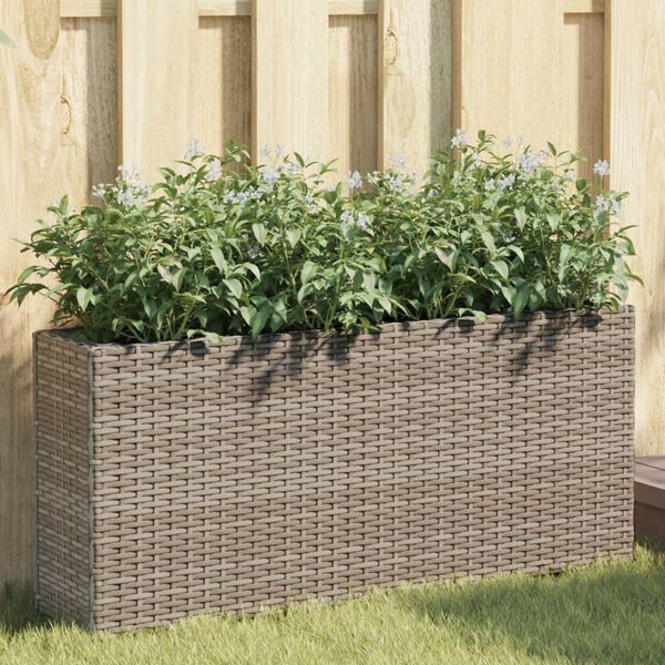 vidaXL Garden Planters with 2 Pots 2 pcs Grey 90x20x40 cm Poly Rattan