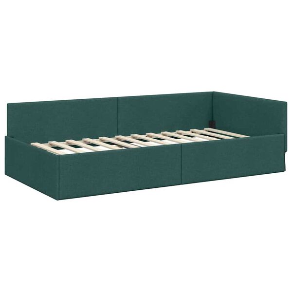 vidaXL Corner Bed Frame Dark Green 90 cm x 190 cm Velvet