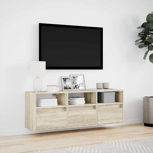 vidaXL TV Wall Cabinet with LED Lights Sonoma Oak 130x31x45 cm