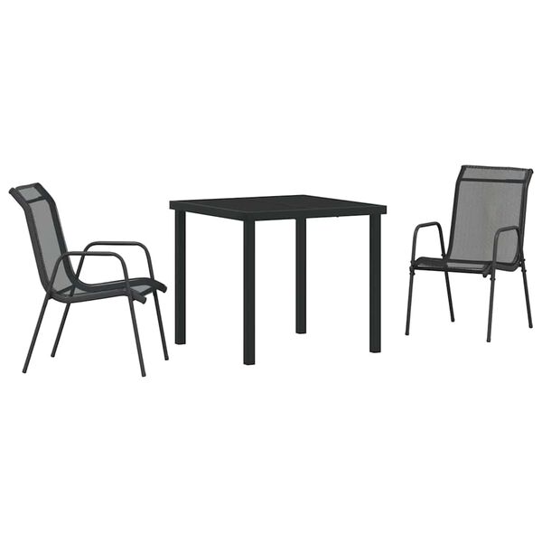 vidaXL Garden Dining Set 3 pcs Black Textilene and steel