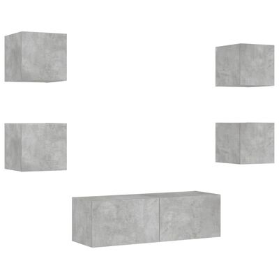 vidaXL 5 Piece TV Wall Cabinets with LED Lights Concrete Grey