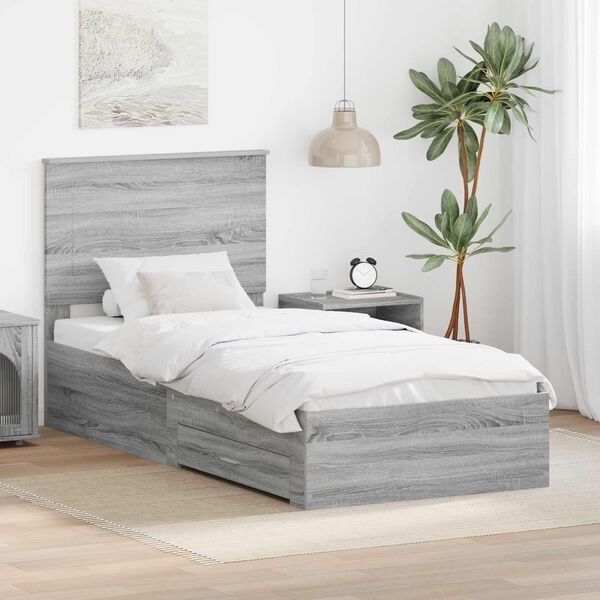vidaXL Bed Frame Grey Sonoma and Silver 75 x 190 cm Engineered Wood