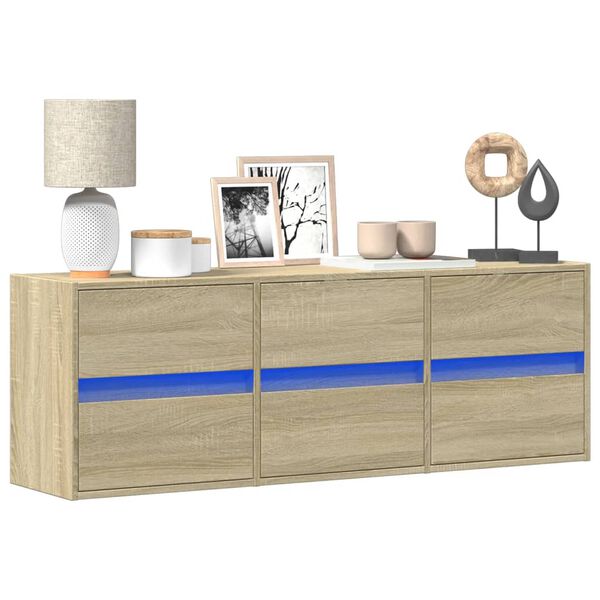 vidaXL TV Wall Cabinet with LED Lights Sonoma Oak 130x31x45 cm