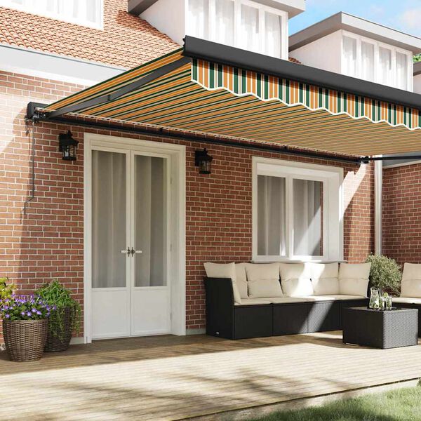 vidaXL Retractable Awning Green and yellow 500 x 300 cm Fabric, Metal