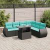 vidaXL 7 Piece Garden Sofa Set with Cushions Black Poly Rattan Acacia
