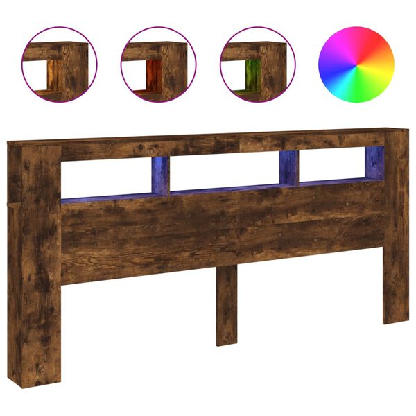 vidaXL LED Headboard Smoked Oak 220x18.5x103.5 cm Engineered Wood