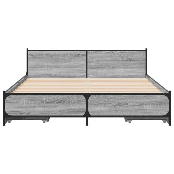 vidaXL Bed Frame with Drawers without Mattress Grey Sonoma 135x190 cm Double