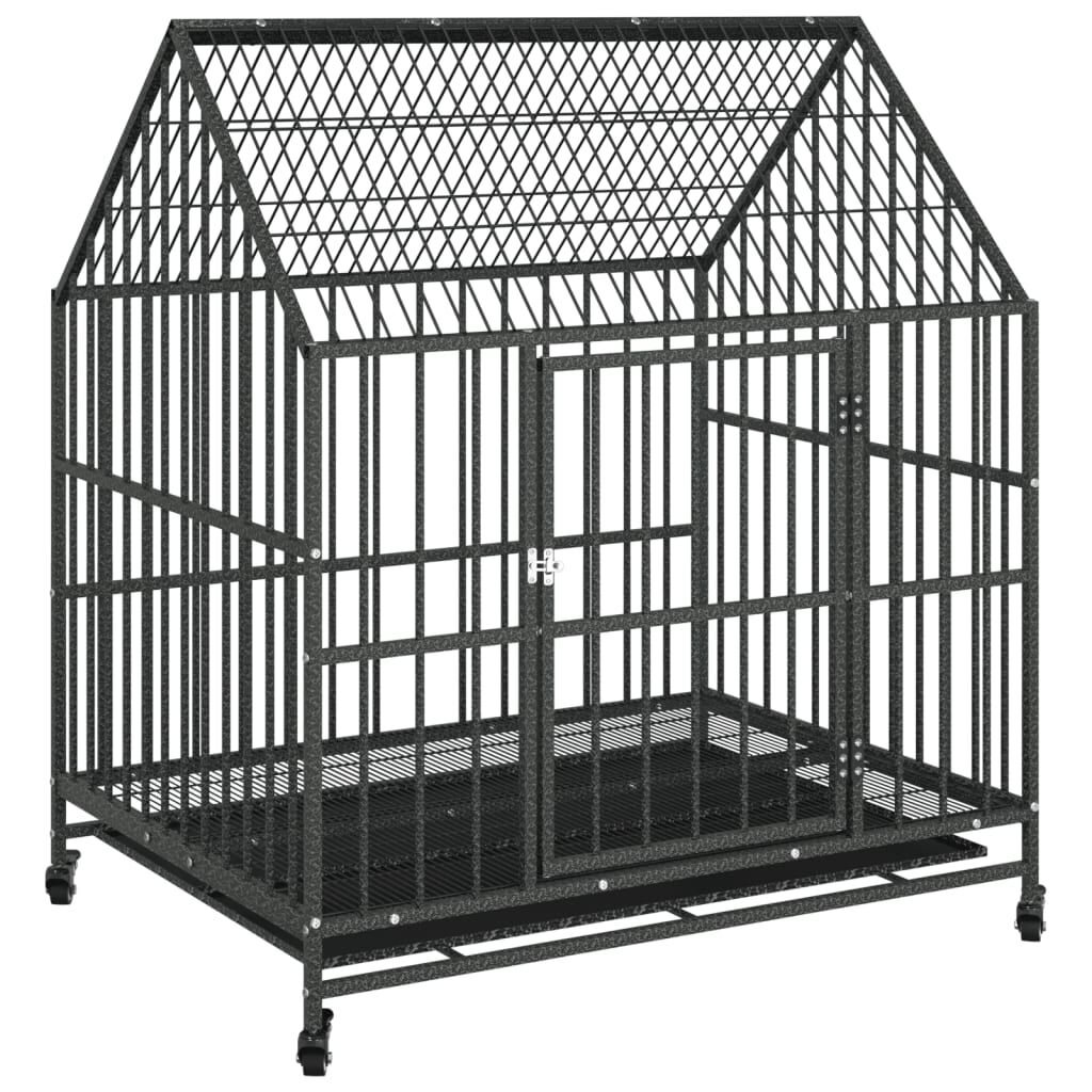 vidaXL Dog Cage with Wheels Black Galvanised Steel vidaXL
